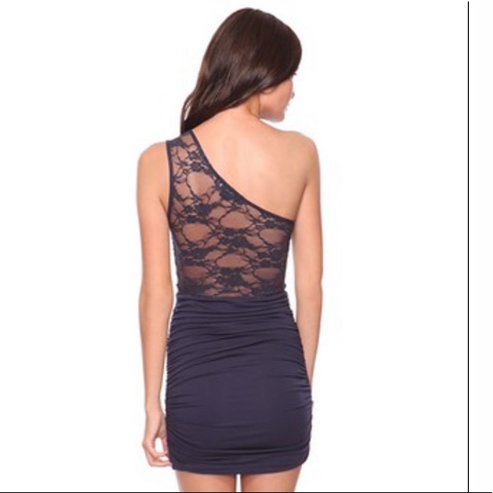 Navy Lace Back Asymmetrical Dress